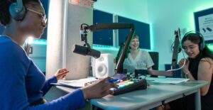 Christabel Nzekwe in the studios podcasting